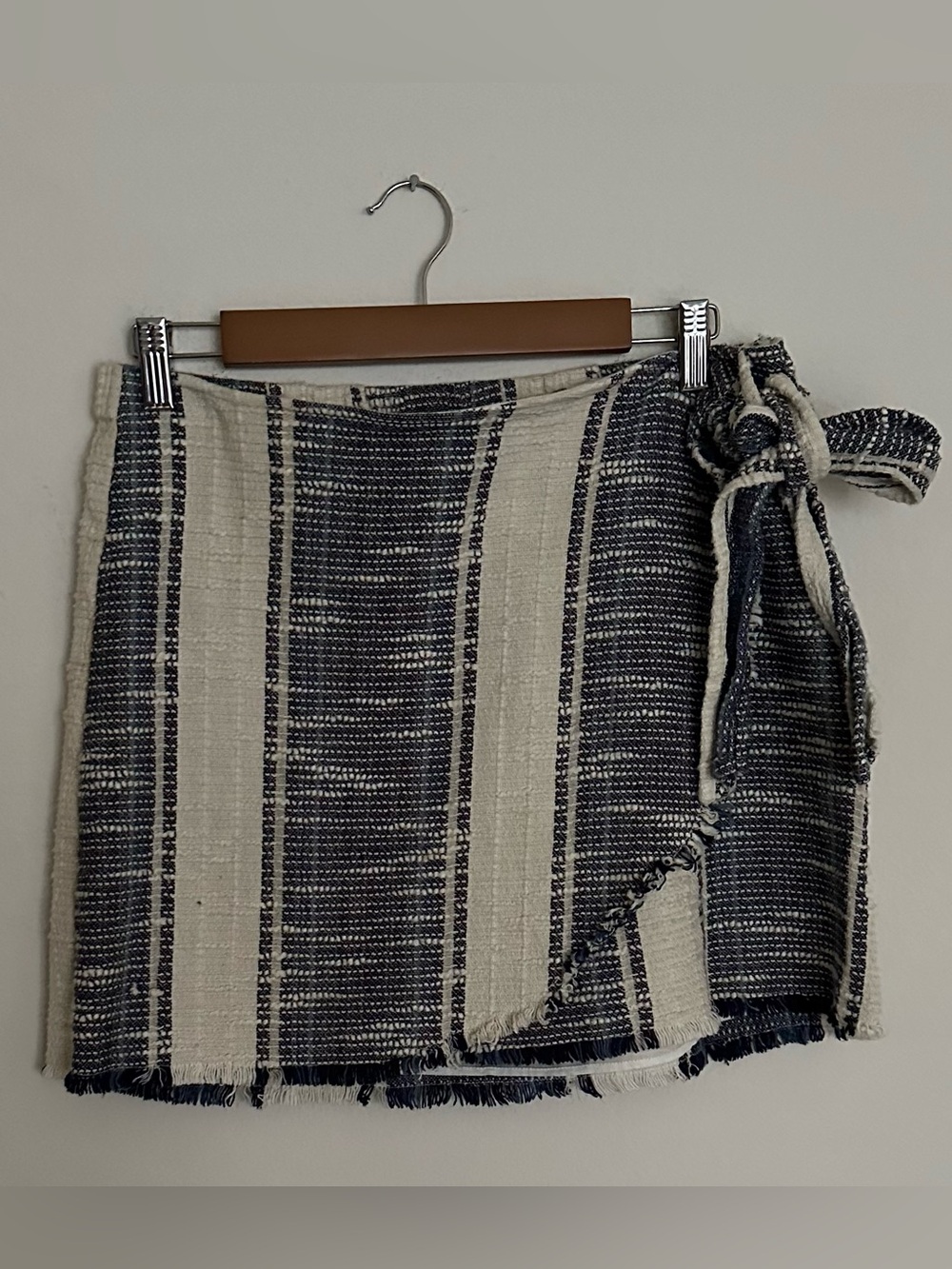 Sadie & Sage Faux Wrap Skirt Navy and Cream Striped Boho Style 100% Cotton